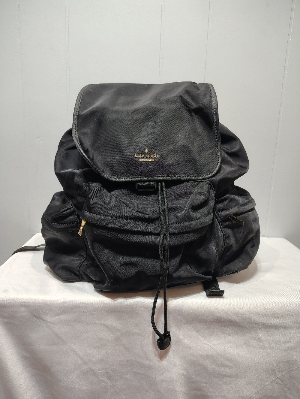 Vintage Kate Spade Black Nylon Backpack Large Travel Bag Gold Hardware Read